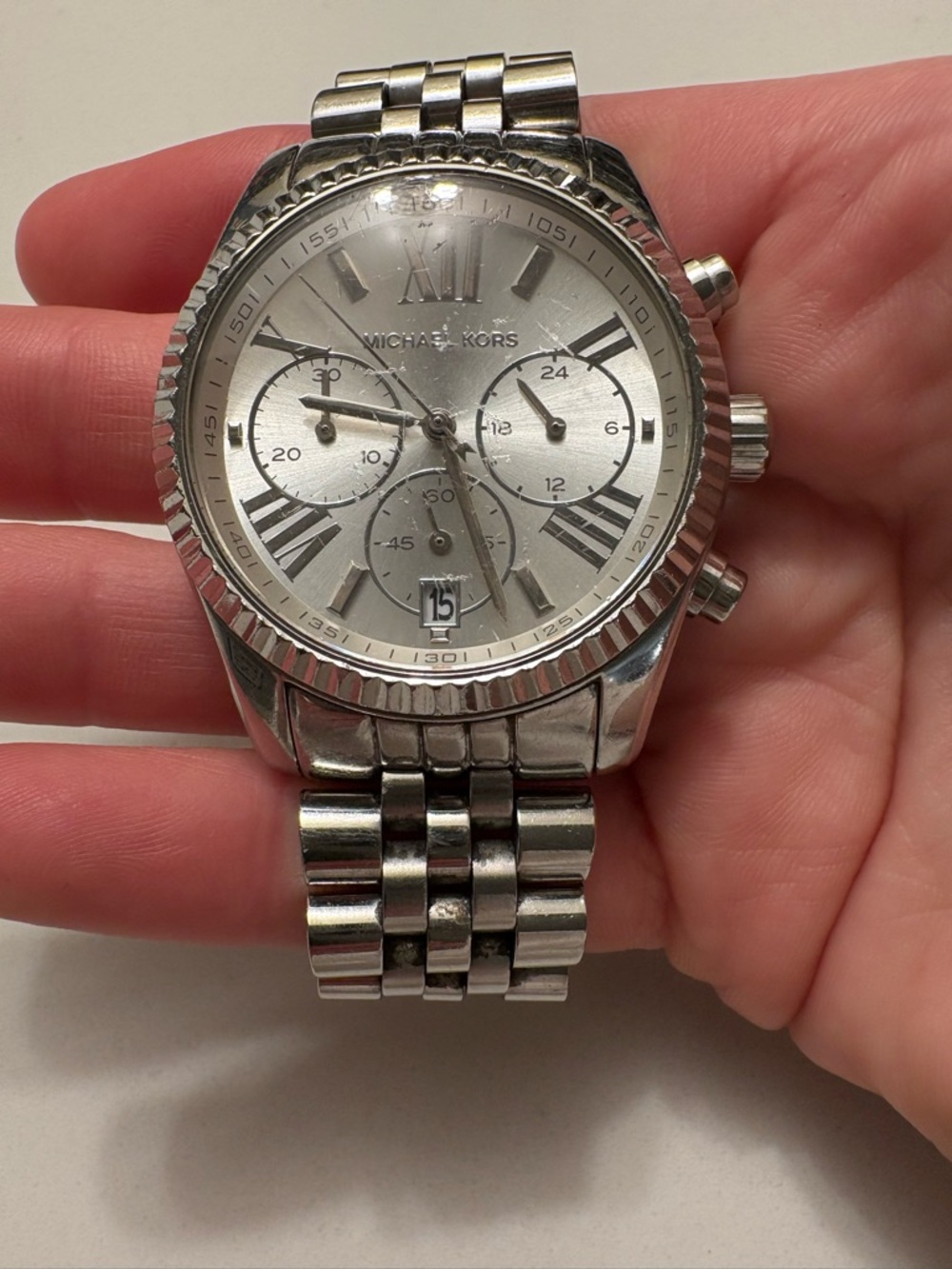 Michael Kors Silver-tone Chronograph Bracelet Watch (35mm) - Picture 2 of 5